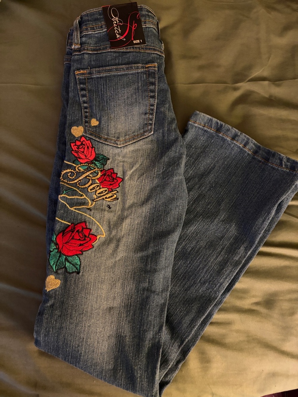 Southpole Vintage Embroidered Betty Boop Boot-Cut/Flared Women's Jeans - Blue